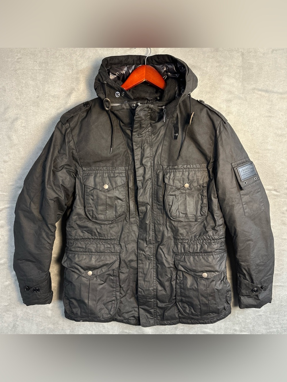Barbour Gold Standard Canna Waxed Jacket Men’s Medium Black Hooded 4 oz